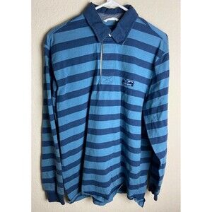 L.L. Bean Mens Polo Shirt Blue Striped Size M Traditional Fit Long Sleeve